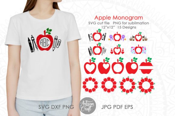Apple Monogram SVG, Back to School Graphics and Crafts