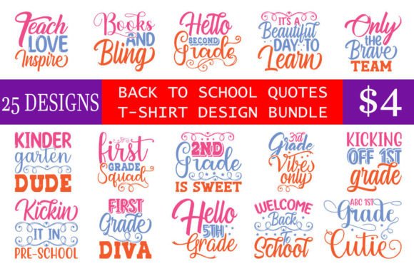 Back to School Quotes T-shirt Design Bundle