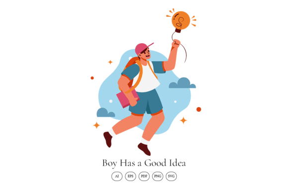 Boy Has a Good Idea Scene Illustration Graphics
