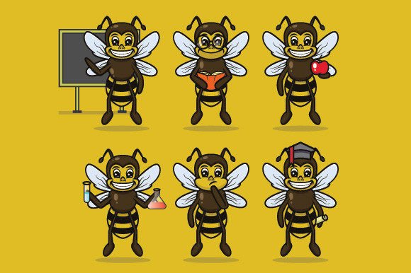 Cute Bee Mascot Back to School Cliparts