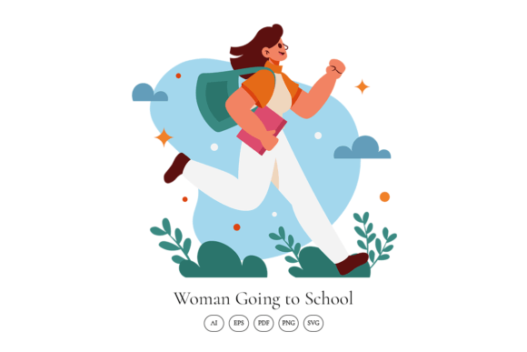 Girl Going to School Scene Illustration Graphics