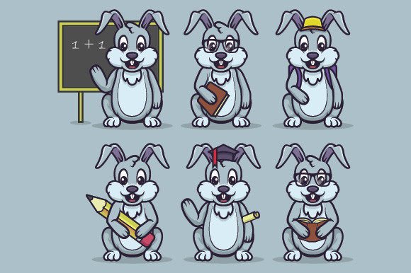 Rabbit Mascot Back to School Cliparts: Graphics & Illustrations for Local Brands