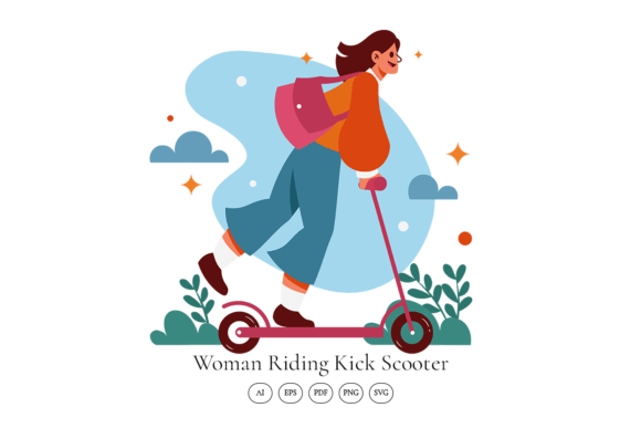 Riding Kick Scooter Scene Illustration Graphics